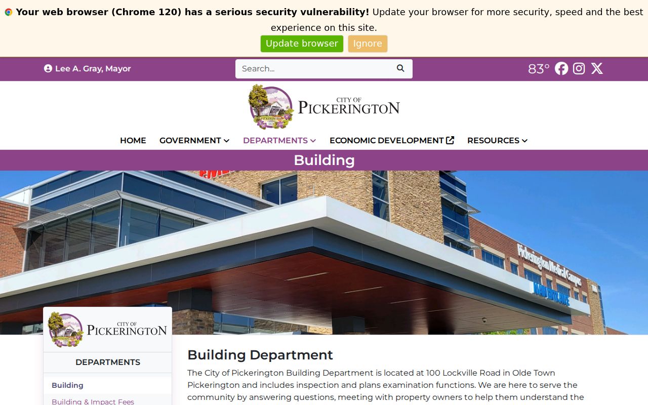 Pickerington residents directory Building Department applications page