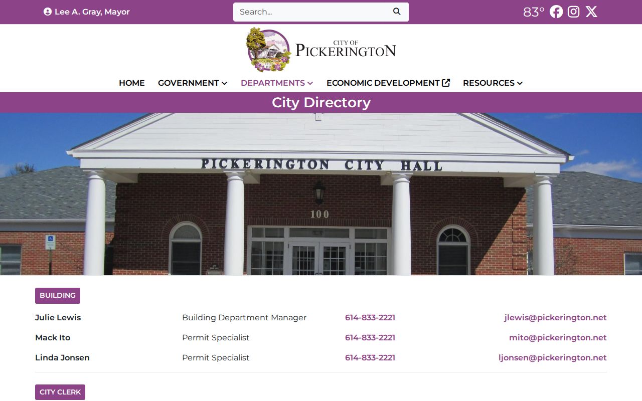 Pickerington residents directory official city department contacts