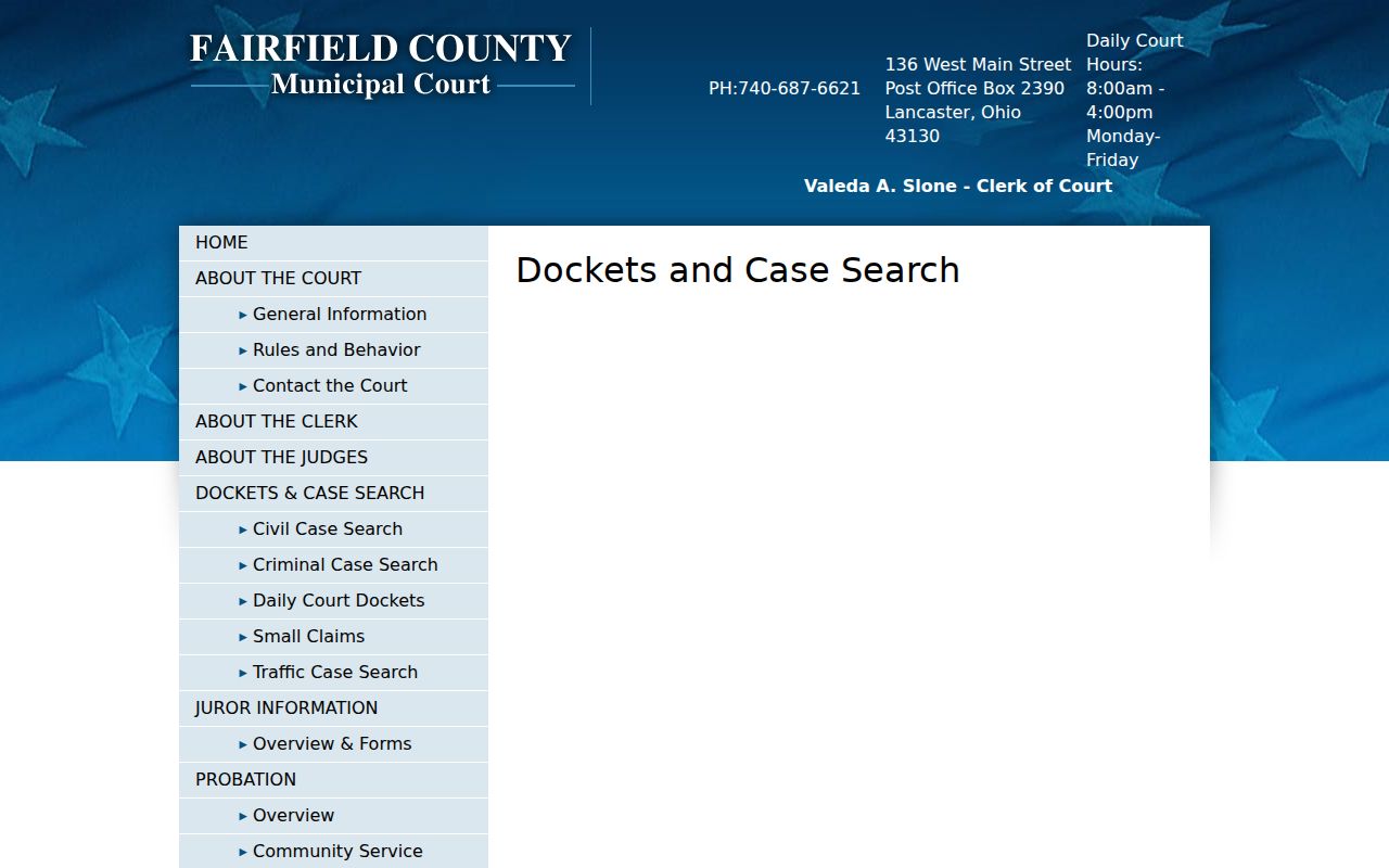 Pickerington resident lookup source, Fairfield Municipal Court docket search options