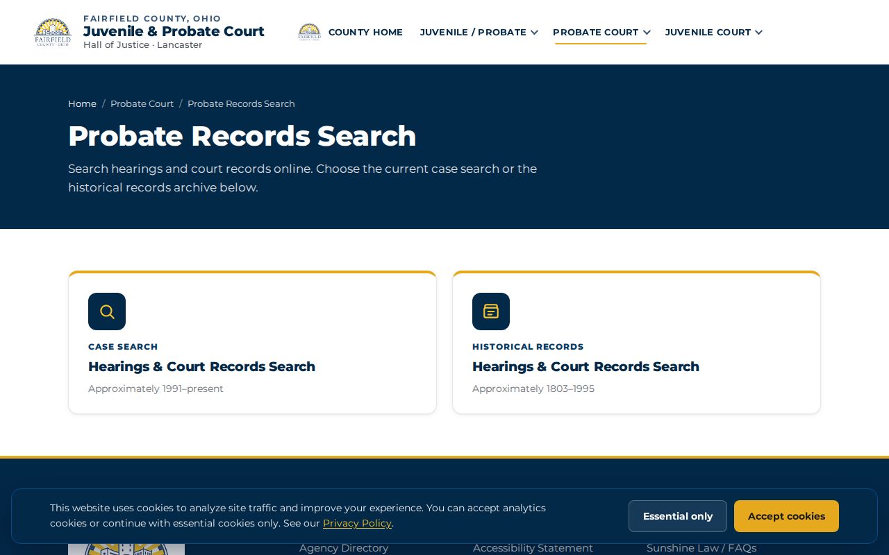 Pickerington resident lookup source, Fairfield Probate record search channel