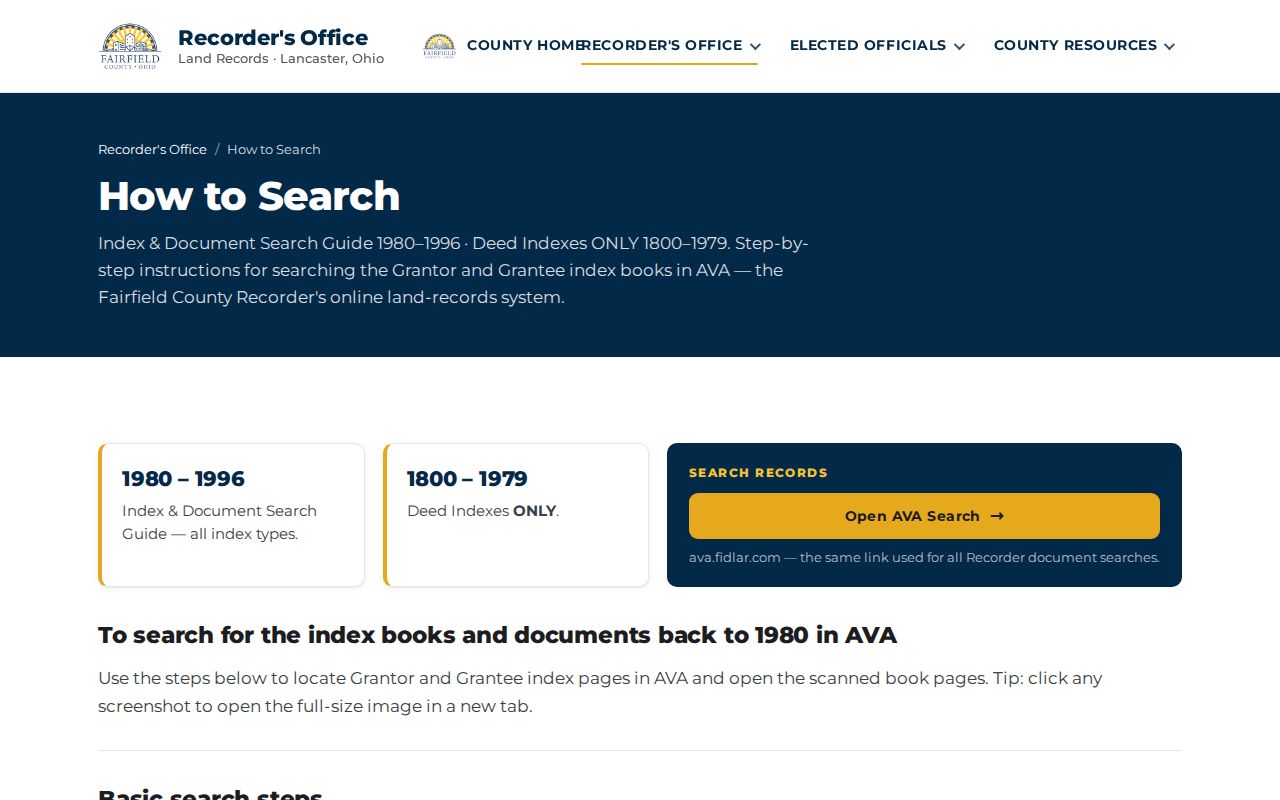 Pickerington street directory Fairfield grantor grantee index guide