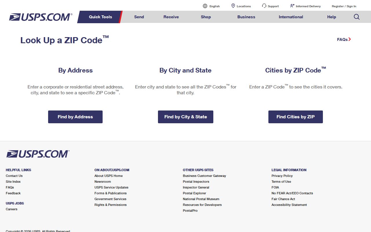 Pickerington ZIP code directory USPS ZIP Code Lookup screen
